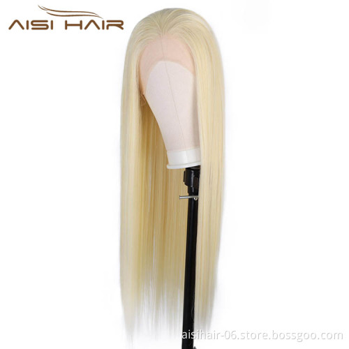 Heat Resistant Synthetic Fiber Lace Front Long Blonde Wig Silky Straight Lace Frontal Wigs For Black Women